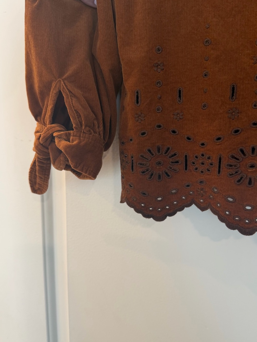 Madewell Rust Corduroy Eyelet Hem Button-Front Blouse - Picture 3 of 5